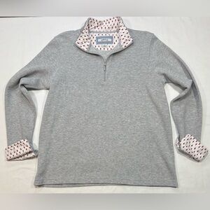 Orvis Gray 1/4 Zip-Up Women’s XL Sweater with Patterned Flip Collar/Cuff